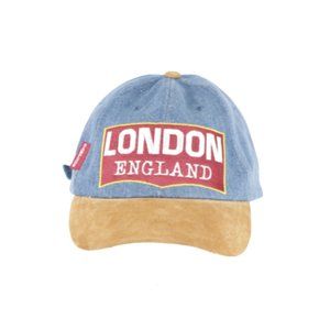 Vintage London England Big Logo Stitched Spell Out Suede Denim Jean Hat Cap Blue